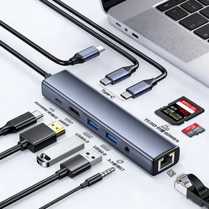 Hub <span class=keywords><strong>USB</strong></span> de <span class=keywords><strong>10</strong></span> Puertos con Base Multipuerto <span class=keywords><strong>USB</strong></span> 3.0 Tipo-C para Conector de Audio de 2.0 y 3.5 mm, Sin Necesidad de Enchufe, Aleación de Aluminio, en Stock - Product Image 1