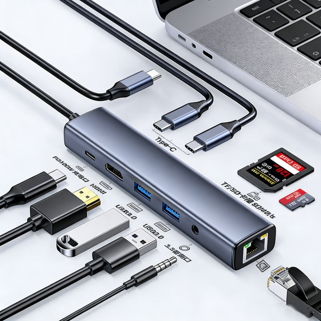 10 in 1 USB C Hub 4K HDMI 100W PD Gigabit Ethernet SD TF Card Reader Station D'accueil Multiport Docking Station for Laptop