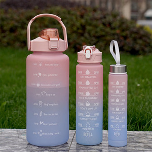 Botellas de Agua de 2L de Gran Capacidad, Vasos de Plástico con Pajita y Marcador de Tiempo, Color Degradado, para Deportes y Fitness al Aire Libre, 3 Piezas/Juego, PE, Unisex - Product Image 6