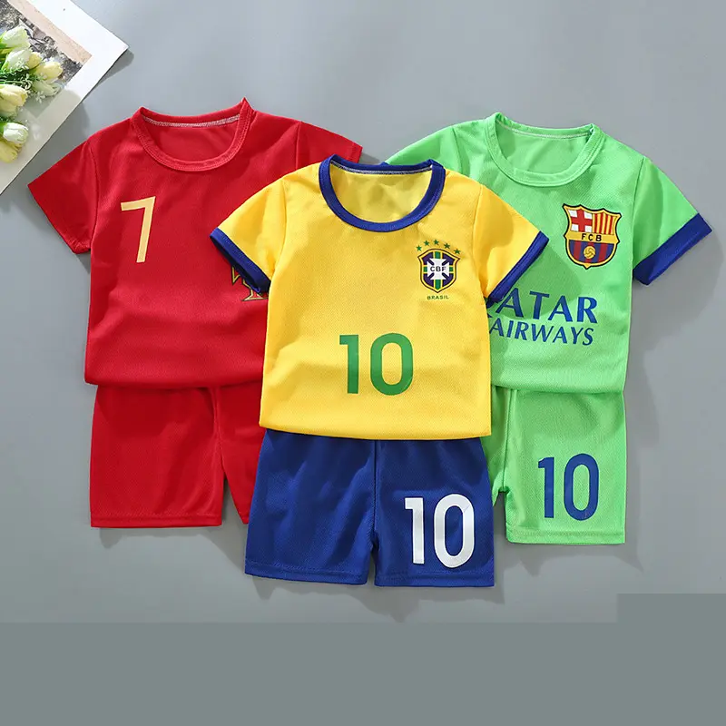 Çocuk futbol forması erkek ve kız yaz forması eğitim takım elbise 1-12 yaşında kısa kollu T-shirt örgü nefes takım elbise