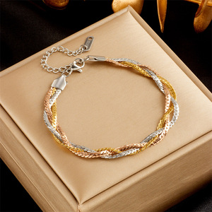 Gold Plated Geometric Stone Charm Waterproof Bracelet with Adjustable Snake Chain - <strong>Stainless</strong> <strong>Steel</strong> <strong>Jewelry</strong> for Women - Product Image 5