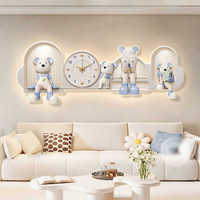 Peinture décorative pour salon, horloge murale en forme d'ours de dessin animé, peinture murale pour fond de canapé, peinture murale lumineuse pour chambre à coucher