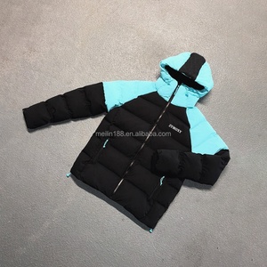 Manufacturer Custom Fashion Winter Wear Warm Down <b>Jacket</b> Zip up Coat Patchwork Designer Padded Fluffy Puffer Down <b>Jackets</b> - Product Image 3