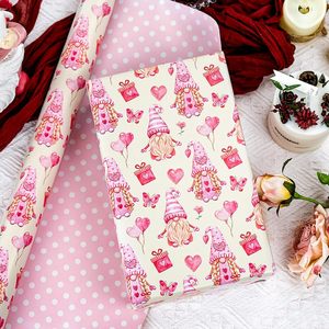 Cute Gnomes Heart <b>Balloons</b> Valentine Gift Wrap 1.0 Square Feet Reversible Recyclable Paper For Wedding Birthday Baby Shower - Product Image 2
