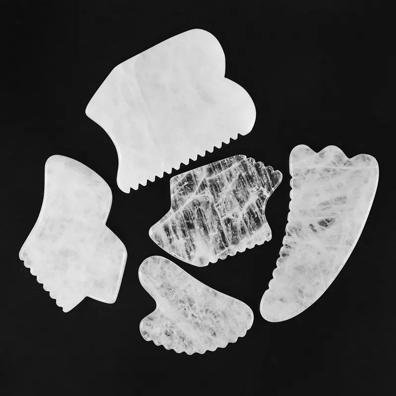 Custom Logo Box White Jade Guasha Set Crystal Quartz Gua Sha Stone Scraping Facial Massage Gua Sha Tool