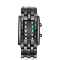 Jam Tangan Fashion LED Iron Man Double Line Binary Mewah Layar LED Baja Tahan Karat Jam Tangan Digital Pria