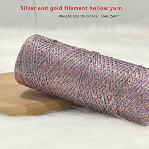 Fil à crocheter doré et argenté de haute qualité pour broderie, dentelle, bricolage, sacs, fil pailleté creux, tricot à la main, poupée métallique - Product Image 1