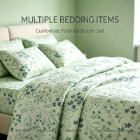 Parure de lit imprimée florale en polyester, douce et respirante, avec housse de couette, drap-housse, drap plat et taie d'oreiller pour la maison et l'hôtel