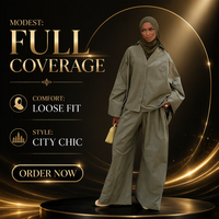 Ensemble coordonné modeste haut de gamme personnalisé pour femme, ensemble de détente 2 pièces, tunique en coton musulman et pantalon large, tenues 2026