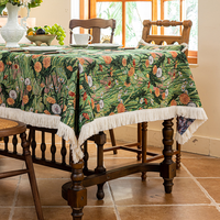 Nappe rectangulaire décorative vintage à franges et pompons, motif peinture à l'huile américaine, pour tables de salle à manger, tables basses et événements, vente en gros