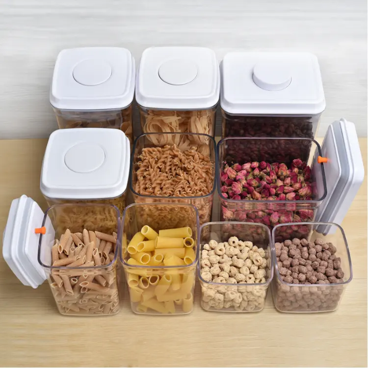 Plastic Clear Dry Food Storage Container With Airtight Lid For Rice Grain Cereal Oatmeal Sugar Nuts Beans