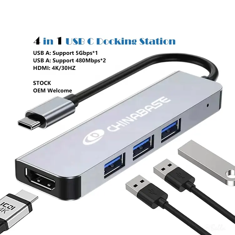 Usb Type C Hub Dongle 4 In 1 Met 4K Hdmi Adapter Usb 3.0 Poorten Voor Macbook/Pro/Air Ipad Pro/Air En Type C Apparaten