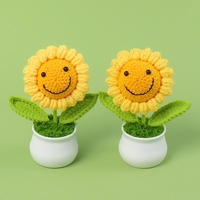 Pot de fleurs en crochet tournesol, décoration d'intérieur, mini pot de fleurs tricoté, cadeau d'anniversaire fait main, décoration