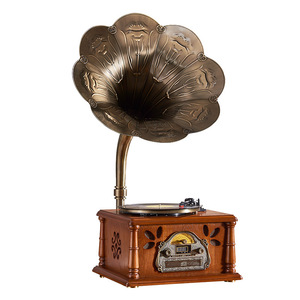 Gramophone vintage en bois, phonographe antique, tourne-disque vinyle, support CD, radio, lecture BT, décoration rétro pour la maison, marron, directement de l'usine - Product Image 1