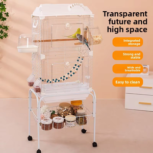 Jaula Grande Transparente de Metal para Loros con Carro de Almacenamiento con Ruedas y Accesorios Completos para Tiendas de Mascotas y Venta al por Mayor - Product Image 3