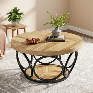 <span class=keywords><strong>Table</strong></span> basse <span class=keywords><strong>ronde</strong></span> en bois de style ferme moderne avec rangement à 2 niveaux pour <span class=keywords><strong>salon</strong></span>, <span class=keywords><strong>table</strong></span> à thé <span class=keywords><strong>ronde</strong></span> marron - Product Image 2