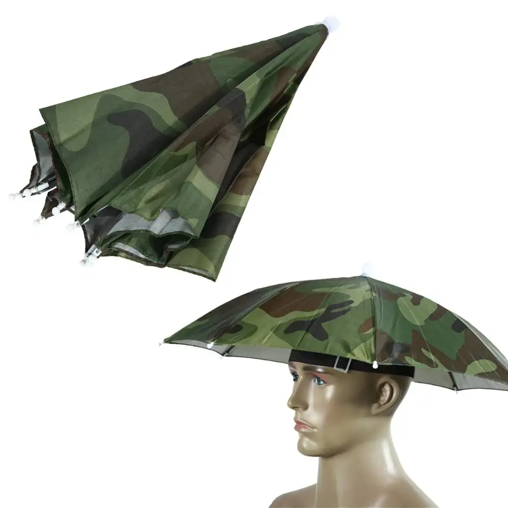 Outdoor Hiking Hunting Camouflage Foldable Fishing Hat Cap Umbrella Headwear Sun Day Rainy Day Wholesale Umbrella Hat For Adult
