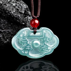 Colgante de Jade Natural Azul Agua con Símbolo Ruyi de Larga Vida, Joyería para Mujer, Estilo Chino, con Certificado de Tasación HJ97 - Product Image 1