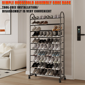 Étagère à chaussures simple multi-niveaux à 10 niveaux avec roulettes, montage facile, rangement domestique intérieur pour baskets et chaussures à talons hauts - Product Image 1