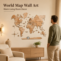 YZOK Grande carte du monde en bois 3D, affiche murale, carte de voyage multicouche, peinture décorative, convient pour le salon et le bureau