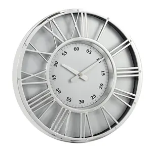 12英寸圆形工业法式复古电镀银框30.4厘米塑料挂钟
