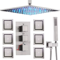 Système de douche spa thermostatique LED de luxe 16 pouces en acier inoxydable poli avec 6 jets de pluie et système anti-calcaire