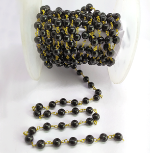Natural Black Onyx Smooth Irregular Shape Brass Wire Wrapped Handmade Unique Design Popular <b>Rosary</b> Chain - Product Image 2