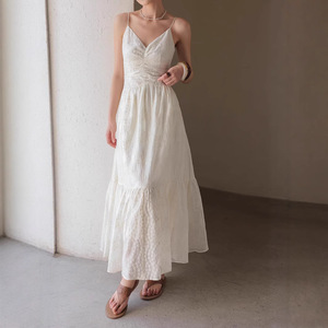 Vestido Maxi Bodycon Blanco para Mujer con Cuello en V y Manga Linterna, Transpirable, Cintura Natural, Estilo Verano, Tallas Grandes, Patrón Geométrico y Abalorios - Product Image 2