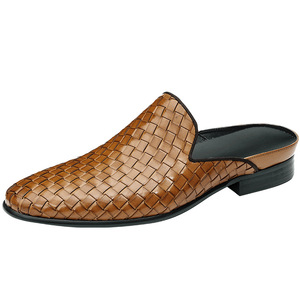 Mules en cuir véritable à bout fermé pour hommes, chaussures plates décontractées et professionnelles, toutes saisons, semelle en caoutchouc - Product Image 5