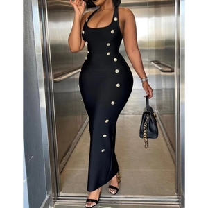 Vestidos Maxi de Verano para Mujer, con Tirantes Halter, Espalda Descubierta, Ajustados, con Botones, al por Mayor - Product Image 1