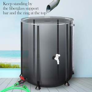 Baril de pluie pliable noir portable avec deux robinets, kit de trop-plein, système de collecte <span class=keywords><strong>d</strong></span>'<span class=keywords><strong>eau</strong></span> en polyester pour jardin, camping, randonnée - Product Image 2