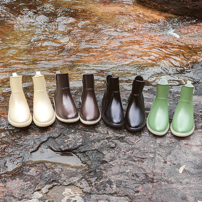 Pvc Rain Boots Men Four Seasons Low Top Solid Color Fishing Work Outdoor Car Wash Flat Heel Rain Boots