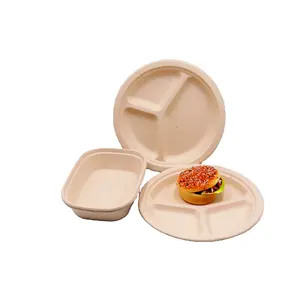 eco friendly food box disposable wholesale tray 3 compartment degradable paper plate disposable bagasse take out container food
