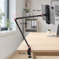 Support de téléphone pliable en alliage d'aluminium, bras long rotatif à 360°, support de téléphone métallique réglable pour bureau, studio, diffusion en direct, OEM