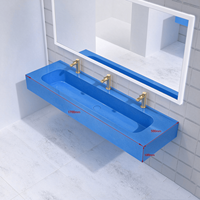 Lavabo mural en acrylique massif personnalisé pour les enfants de la maternelle, toilettes publiques, lavabo multi-vasques bleu