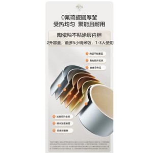 Supor Rice <b>Cooker</b> 2L Ceramic Inner Pot Smart Touch Control Mini Electric Drum Shape With <b>Timer</b> Function - Product Image 2