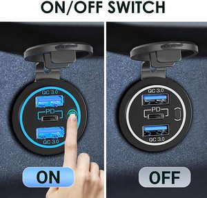 68W kép QC 3.0 USB & PD Loại-C ba ổ cắm 12-24V xe sạc với cảm ứng chuyển đổi không thấm nước - Product Image 2