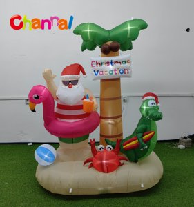 Christmas In July Inflatable - 6FT Hawaiian Santa With Coconut Tree & LED Lights, Outdoor Decor