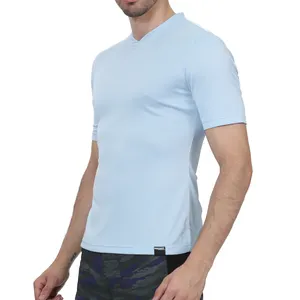 Camisetas para homens com decote em V - Camiseta premium clássica pré-encolhível de algodão poli mistura