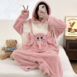 Pyjama une pièce en polaire corail pour <span class=keywords><strong>femme</strong></span>, épais, double face, en flanelle thermique, pour couple, ensemble de vêtements de nuit - Product Image 1