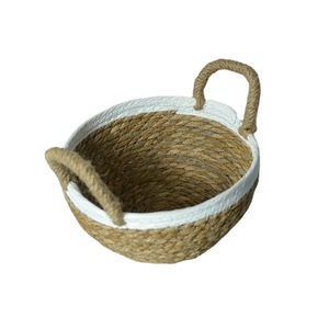 Woven Storage Basket Round Linen Color <b>Handmade</b> For <b>Clothes</b> And Vegetables - Product Image 1