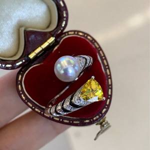 Antique 6mm Pure Silver Linen <b>Ring</b> with Gemstone Strong Light & Modern Art Texture Genuine <b>Pearl</b> <b>Rings</b> with Slight Flaw - Product Image 4