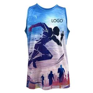 Camiseta sin mangas informal de cuello redondo con estampado de transferencia de calor transpirable de secado rápido personalizada para hombre para evento de carrera de maratón de punto - Product Image 1