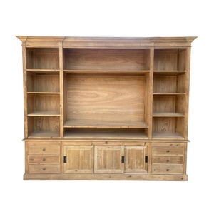 Librería de Madera Reciclada Estilo Rústico Francés, Mueble de Almacenamiento Grande con Espacio para TV - Product Image 1
