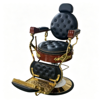 Fauteuil de barbier vintage doré, robuste, hydraulique et inclinable, en cuir PU de luxe, style antique pour salon de coiffure