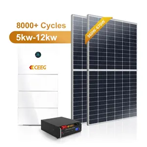 Ceeeg LFP电池5KWh 10KWh 15KWh电池一体机太阳能8KW 10KW 12KW三相混合逆变器家用储能系统