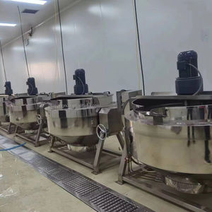 Bouilloire de mélange inclinable 1000L Chauffage à la vapeur Couvercle de vidange inférieur Réglage de la vitesse-Nouveau roulement de pompe à moteur de noyau de bouilloire de mélange de viande en acier - Product Image 1