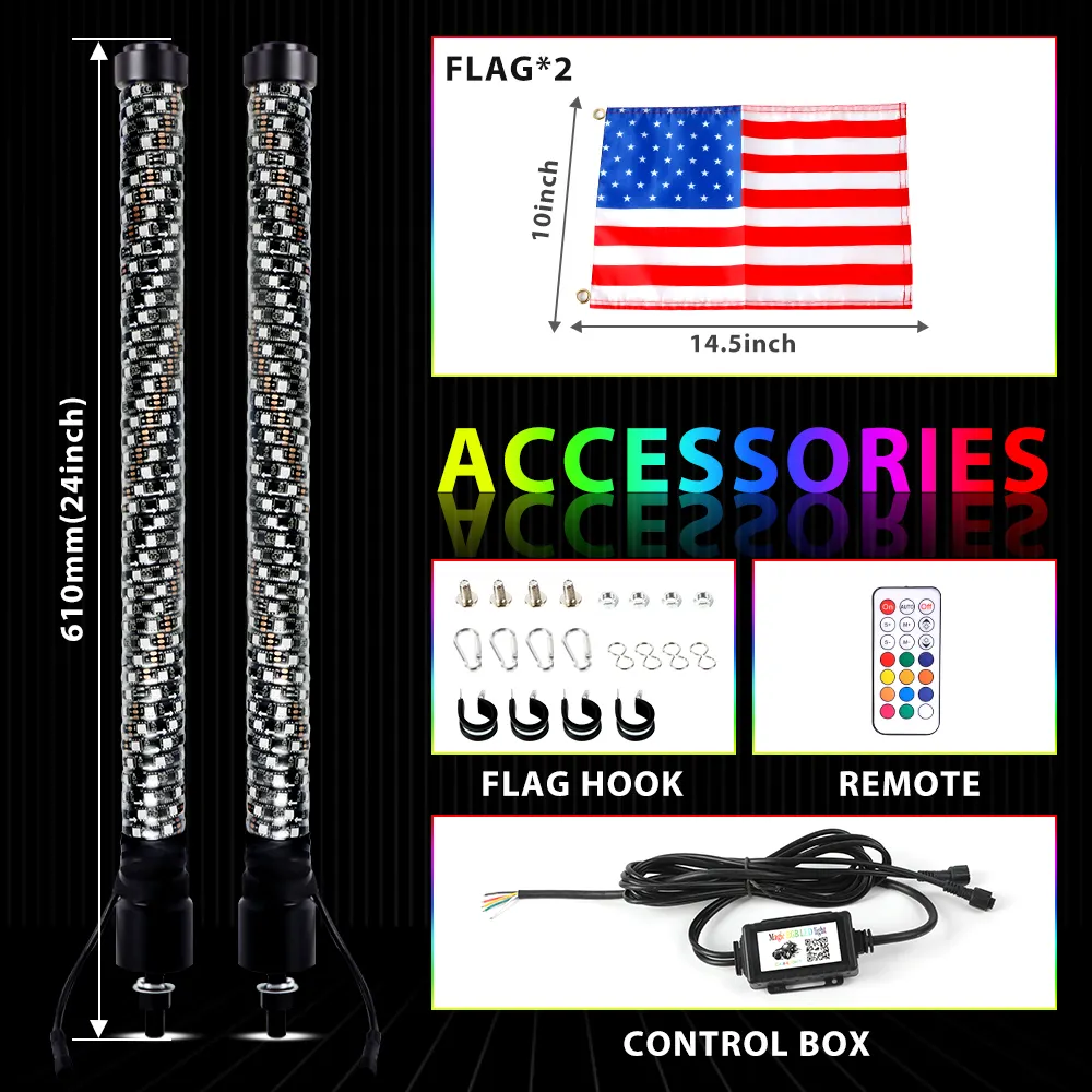 Âm nhạc từ xa ứng dụng điều khiển LED xoắn ốc Antena đèn LED RGB chất béo roi đèn cho Polaris rzr ATV UTV tất cả các xe dẫn roi đèn