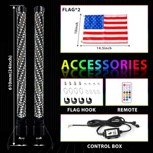 Music Remote APP Control Led Spiral Antena Lights Led RGB Fat Whip Lights For Polaris RZR ATV UTV All Car Led Whip Lights