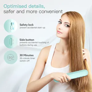 Wireless Rechargable Negative Ionic Hair Straightener Brush Anti-Scald Auto-Shut Off Hair Straightening Iron For Women